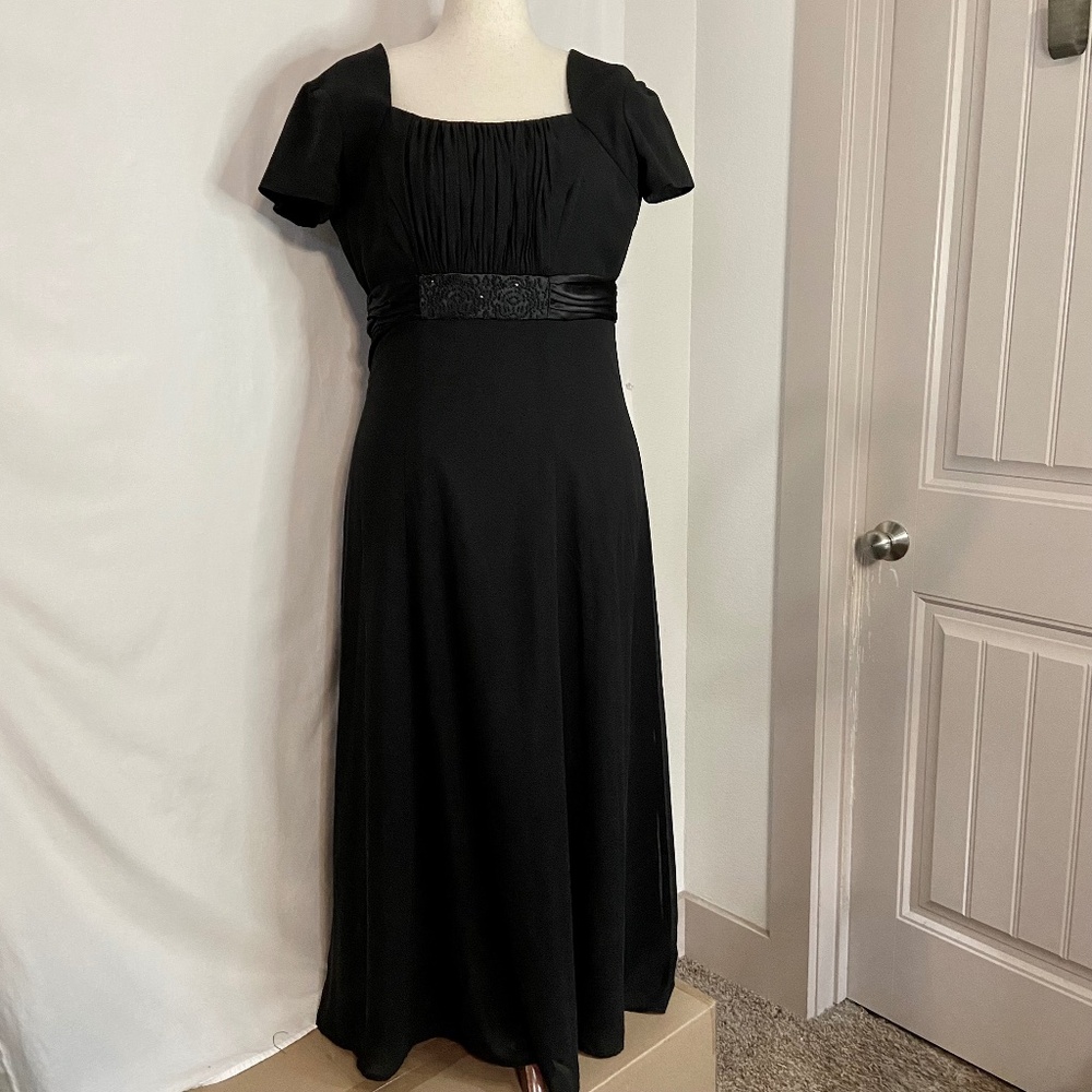 Midi Black Dress w/ Beaded Empire Waist by Stage Accents Performance Apparel.